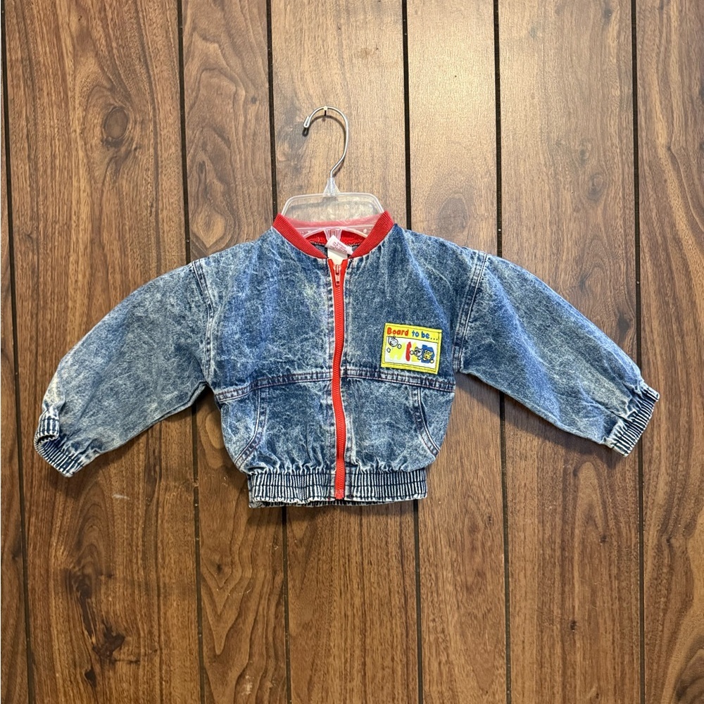 Buster Brown "Board To Be Wild" Embroidered Blue Denim Acid Wash Jacket 24 Mos.
